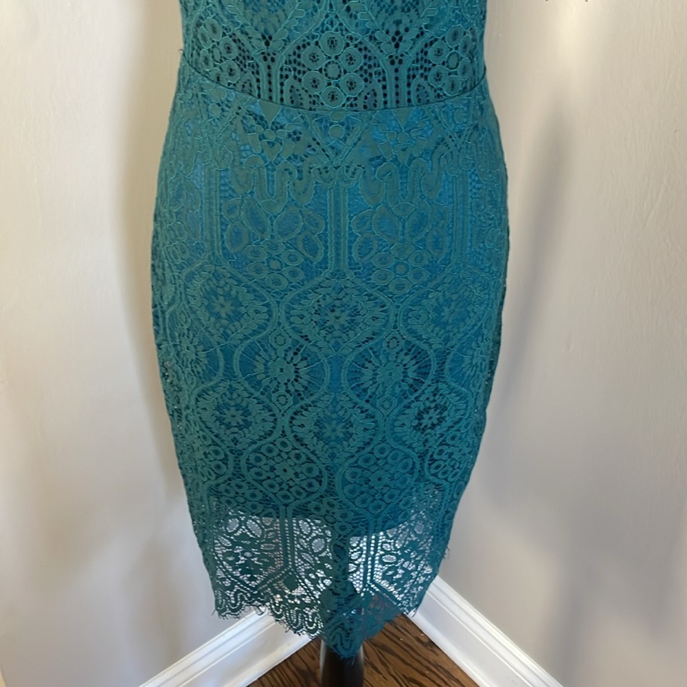 LULUS Remarkable Forest Green Sheer Lace Short Sleeve Mini Dress - Picture 12 of 15